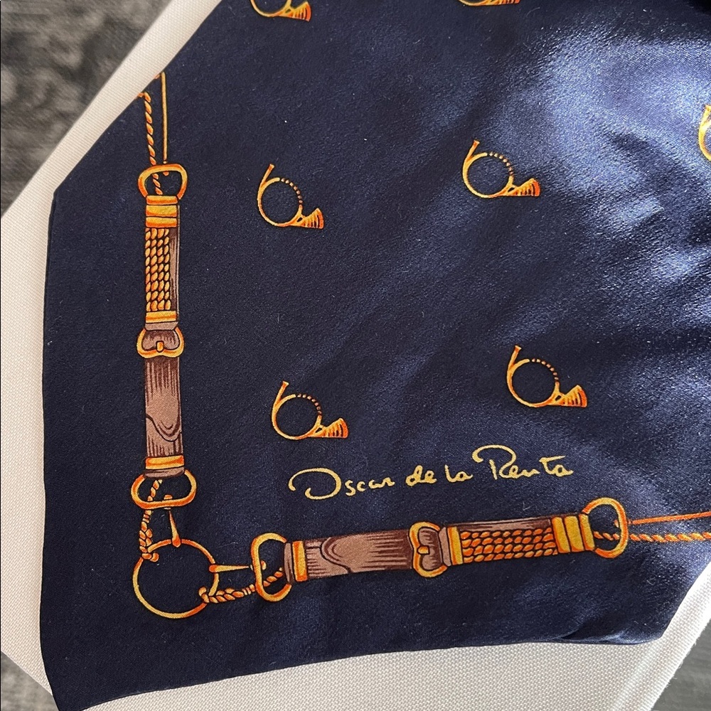 Vintage Oscar de la Renta scarf tie navy yellow